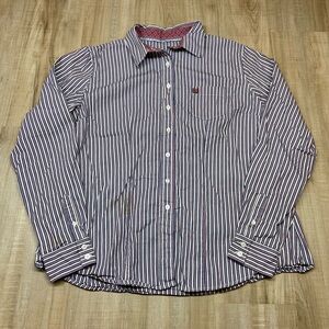 Cinch Women's Striped Button Down Shirt - Red and White